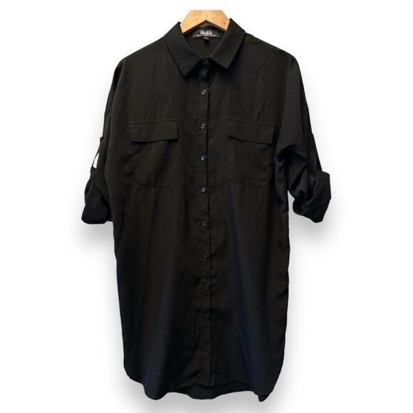 Lulus Women’s Shirt Dress Small Telegraph Route Black Shirt Dress Button Down - Picture 1 of 15